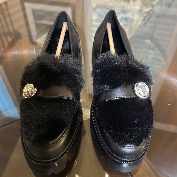 NWOB 🔥 Kate Spade Posh Winter Black‎ Leather Faux Fur Preppy Loafers Size 8 - Picture 8 of 15